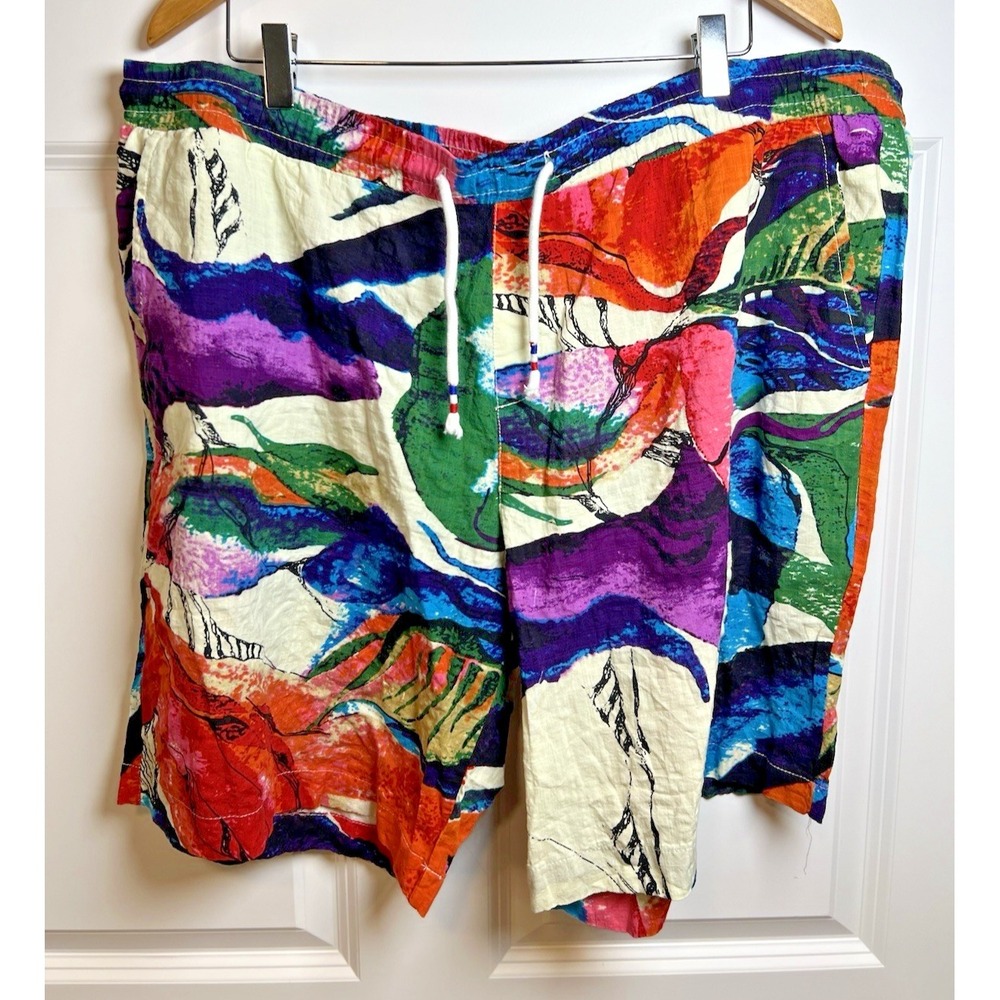 Jogal Multicolor Abstract Print Shorts 3XL NWT Cotton Viscose Summer Casual‎